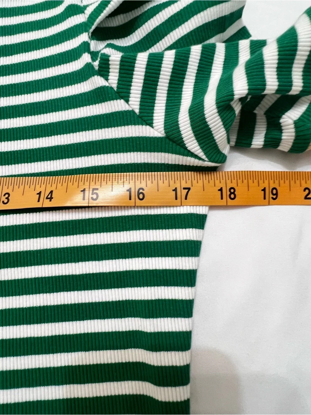 NWT Maeve Anthropologie Green Stripe Puff Sleeve Rib Knit Top M - Picture 4 of 12